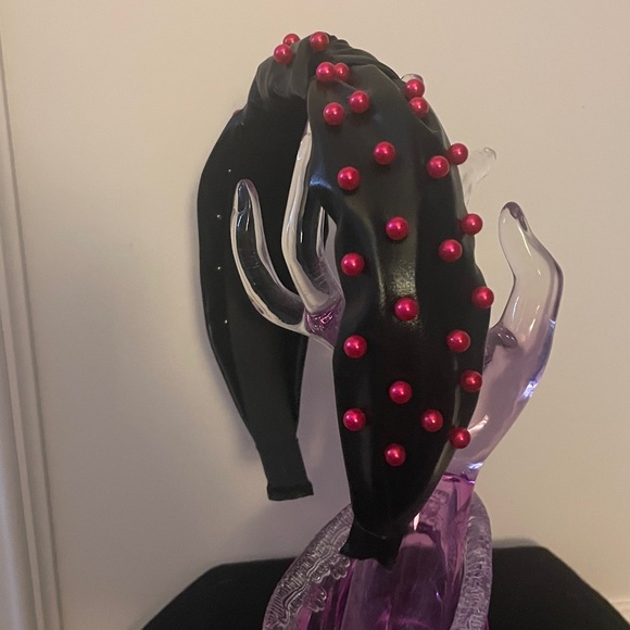 Black Headband with Red Beads - Picture 2 of 7